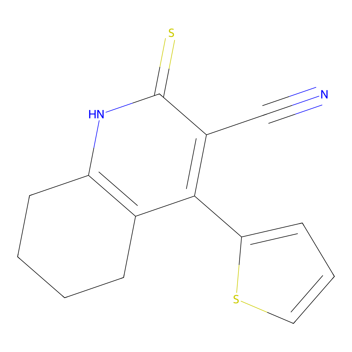 3-Quinolinecarbonitrile, 1,2,5,6,7,8-hexahydro-4-(2-thienyl)-2-thioxo- molecular structure, CAS 120517-52-4