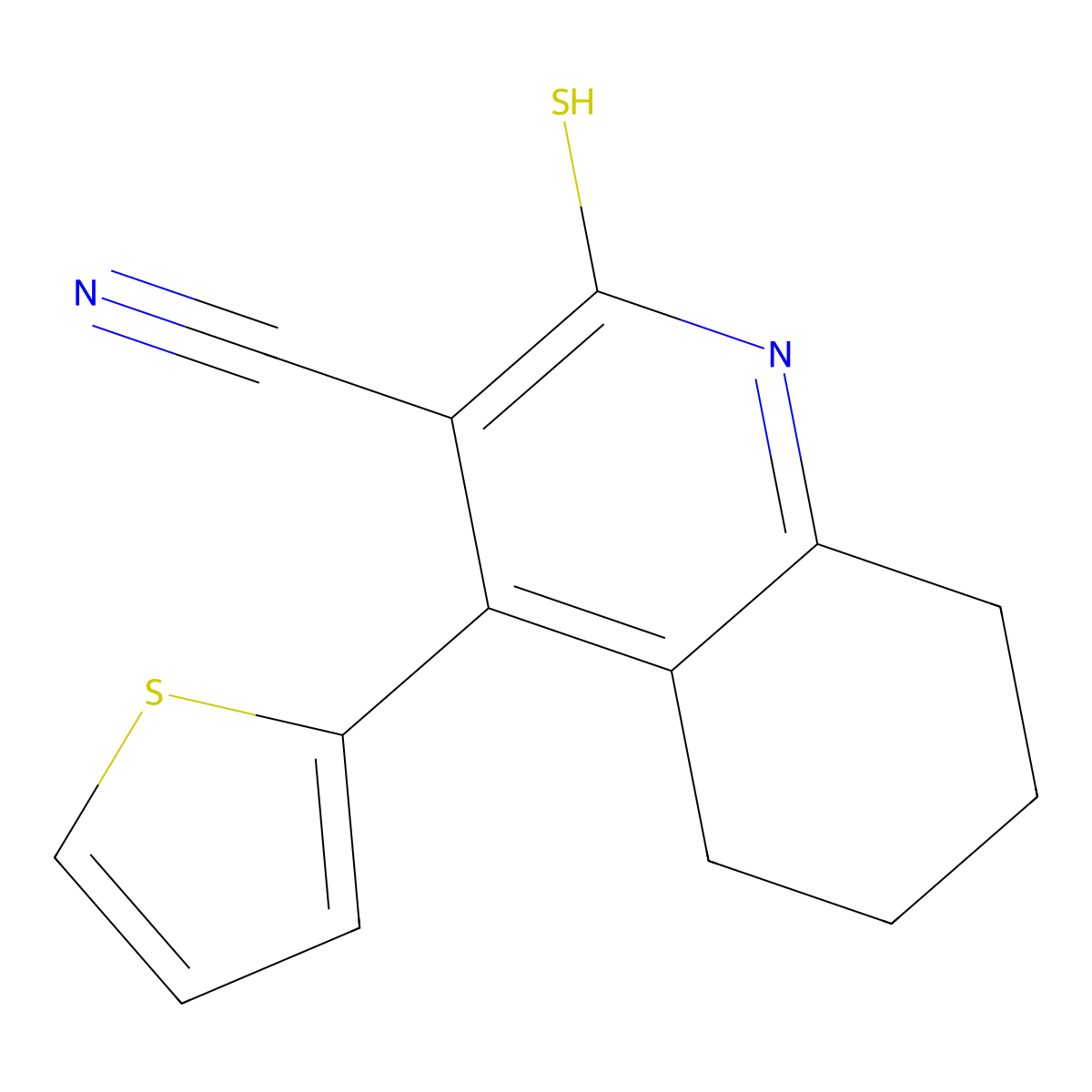 3-Quinolinecarbonitrile, 1,2,5,6,7,8-hexahydro-4-(2-thienyl)-2-thioxo- molecular structure, CAS 120517-52-4
