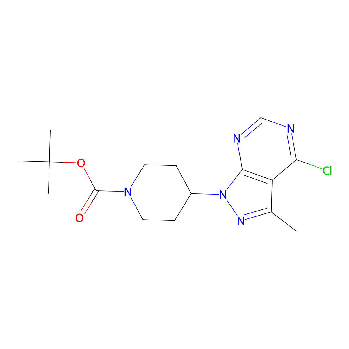 Tert-butyl 4-(4-chloro-3-methyl-1H-pyrazolo[3,4-D]pyrimidin-1-YL)piperidine-1-carboxylate molecular structure, CAS 1205537-34-3