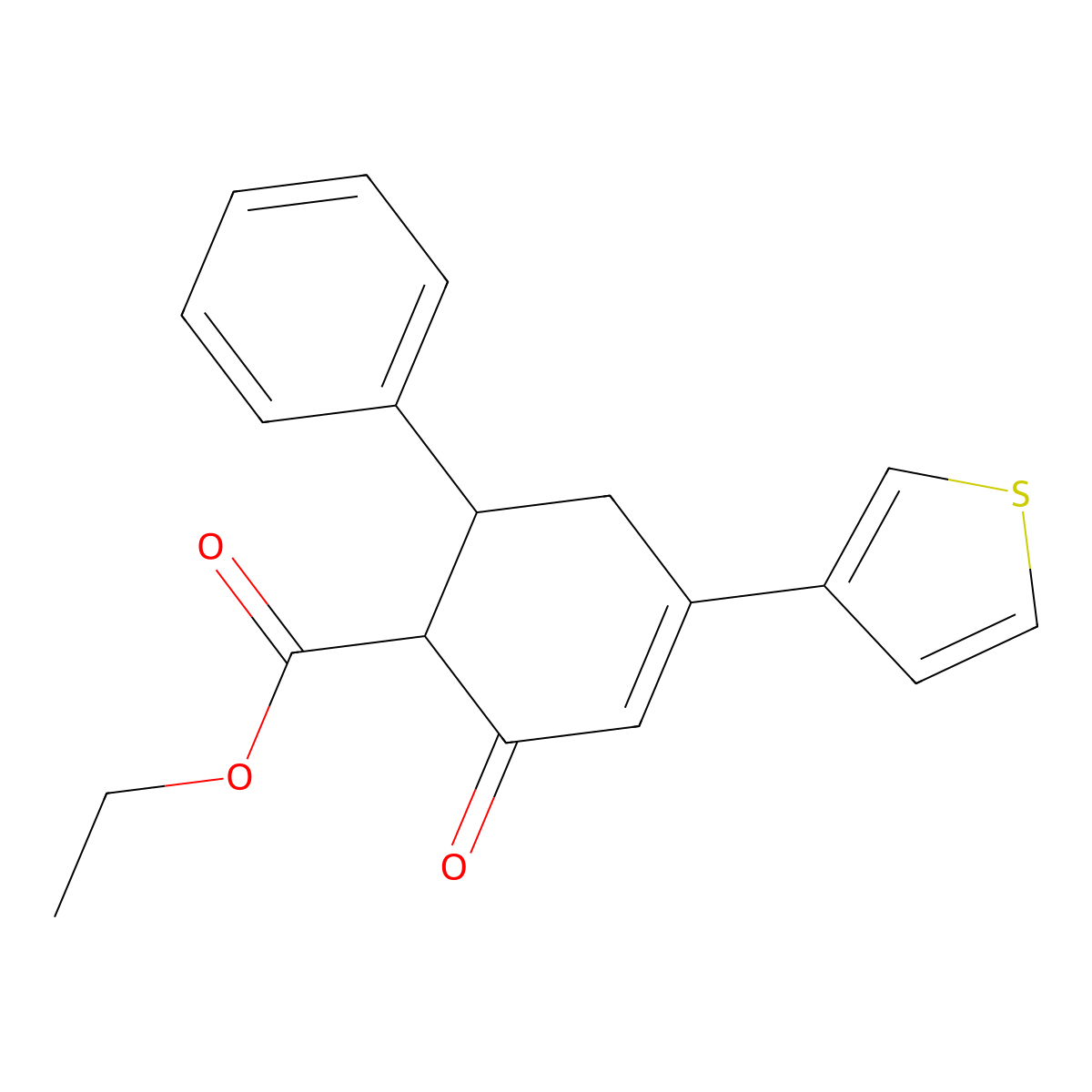 Ethyl 2-oxo-6-phenyl-4-(thiophen-3-yl)cyclohex-3-ene-1-carboxylate molecular structure, CAS 1205545-66-9