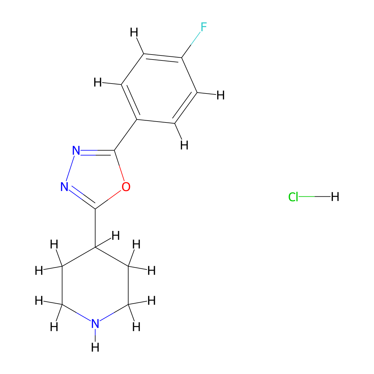 2-(4-Fluorophenyl)-5-(piperidin-4-yl)-1,3,4-oxadiazole hydrochloride molecular structure, CAS 1205637-49-5
