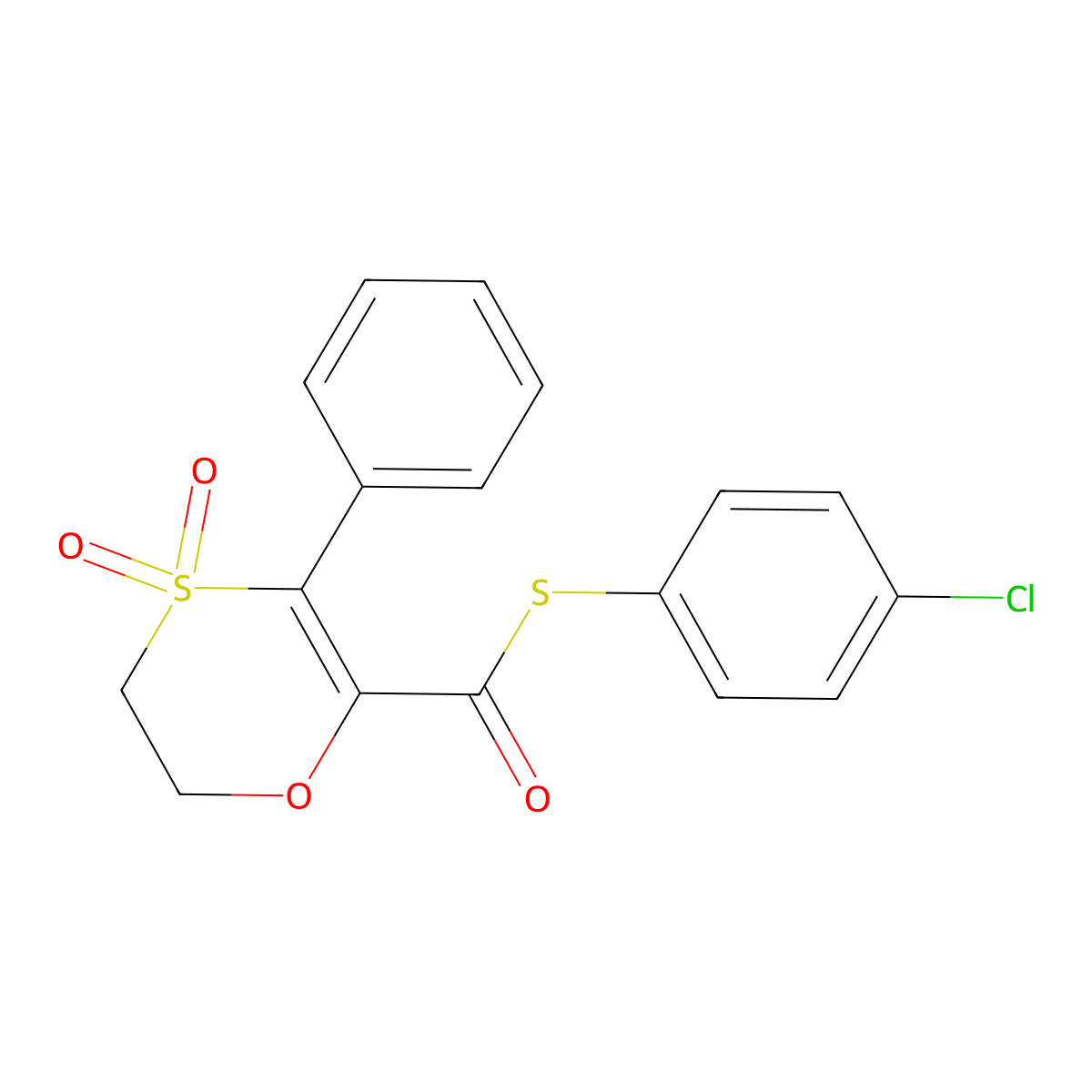 S-(4-chlorophenyl) 3-phenyl-5,6-dihydro-1,4-oxathiine-2-carbothioate 4,4-dioxide molecular structure, CAS 1205668-20-7