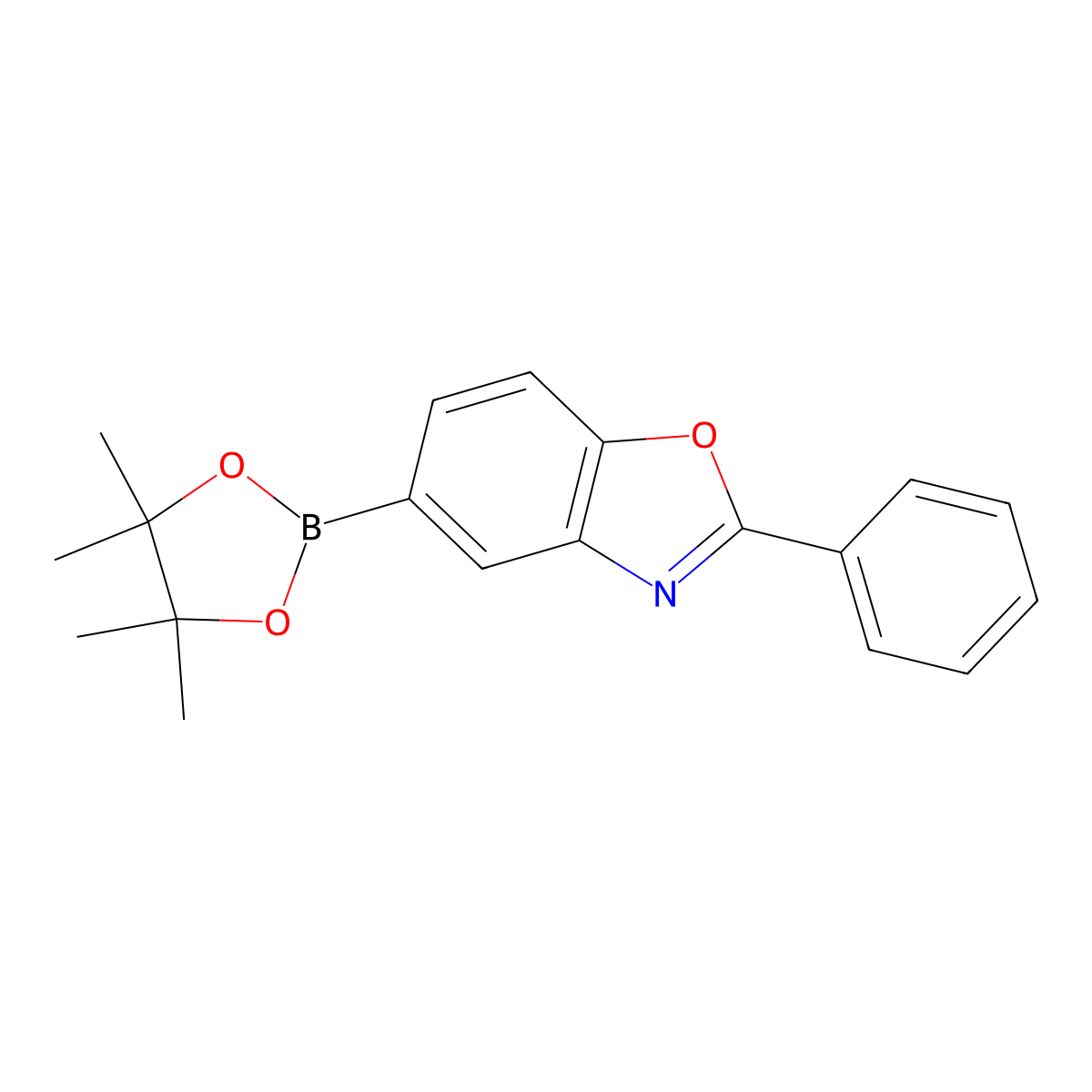 Benzoxazole, 2-phenyl-5-(4,4,5,5-tetramethyl-1,3,2-dioxaborolan-2-yl)- molecular structure, CAS 1205683-26-6