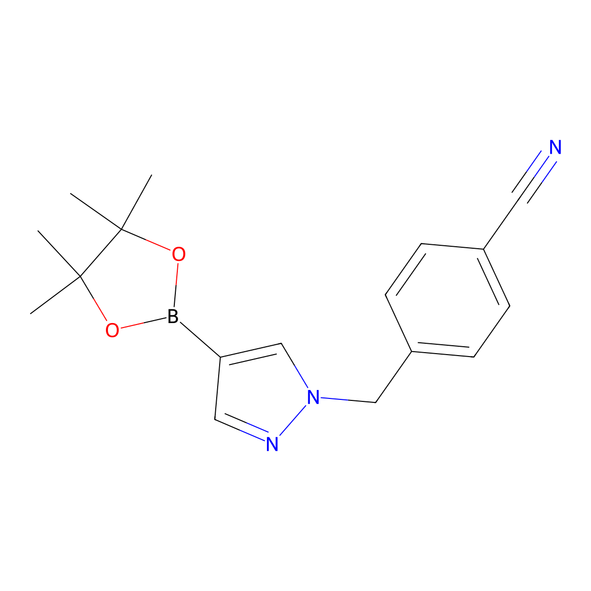 4-((4-(4,4,5,5-tetramethyl-1,3,2-dioxaborolan-2-yl)-1H-pyrazol-1-yl)methyl)benzonitrile molecular structure, CAS 1205683-41-5