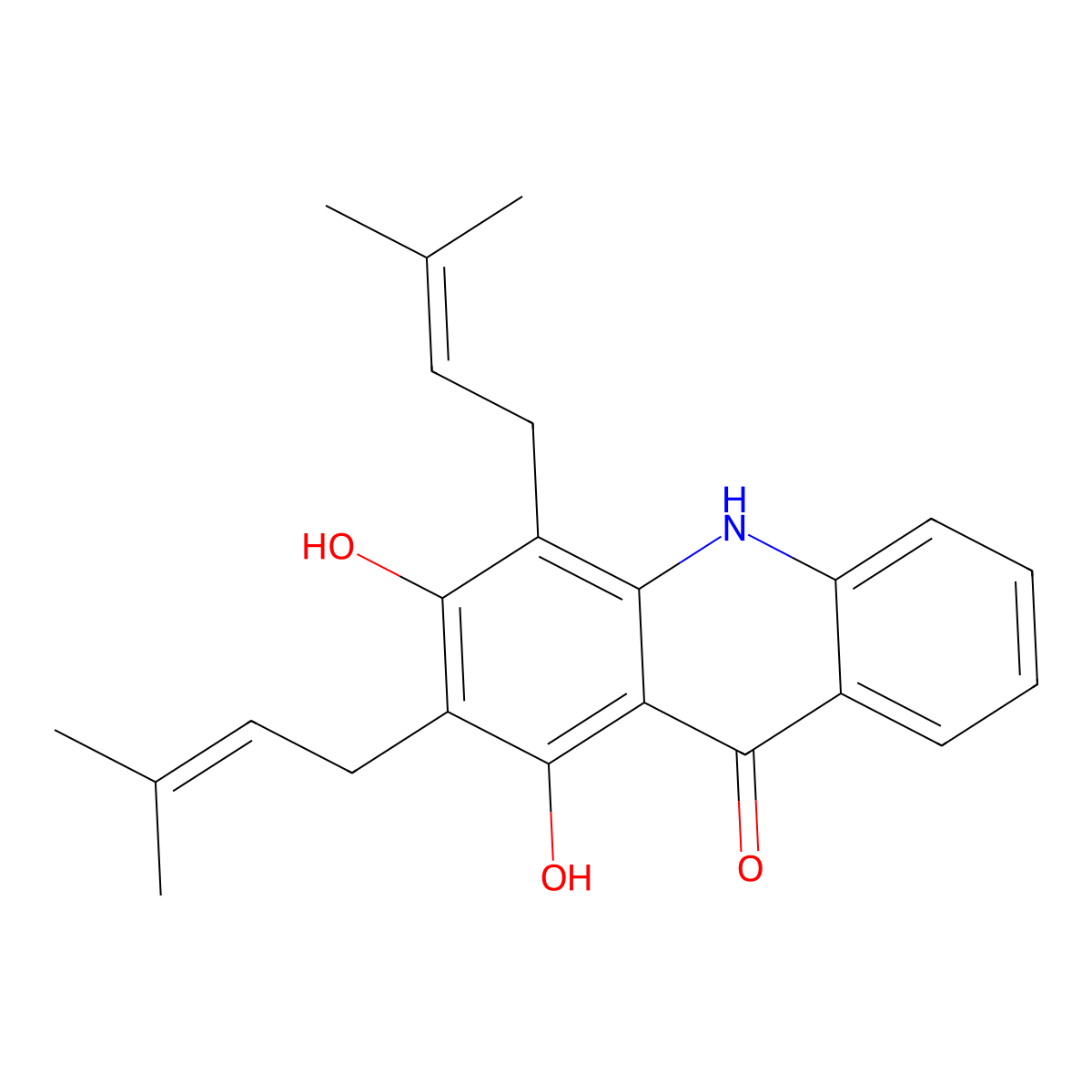 1,3-Dihydroxy-2,4-diprenylacridone molecular structure, CAS 1205687-48-4