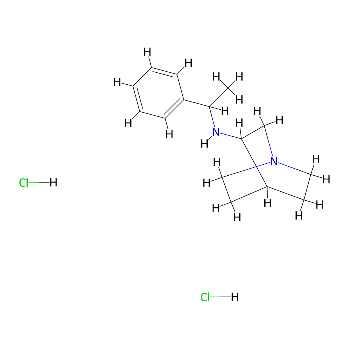 (+)-N-(1(S)-Phenylethyl)-1-azabicyclo[2.2.2]octan-3(R)-amine dihydrochloride molecular structure, CAS 120570-09-4