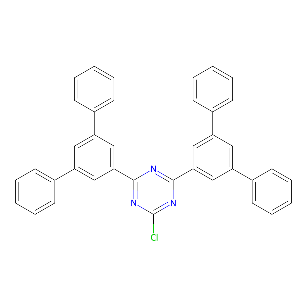2,4-Di([1,1':3',1''-terphenyl]-5'-yl)-6-chloro-1,3,5-triazine molecular structure, CAS 1205748-51-1
