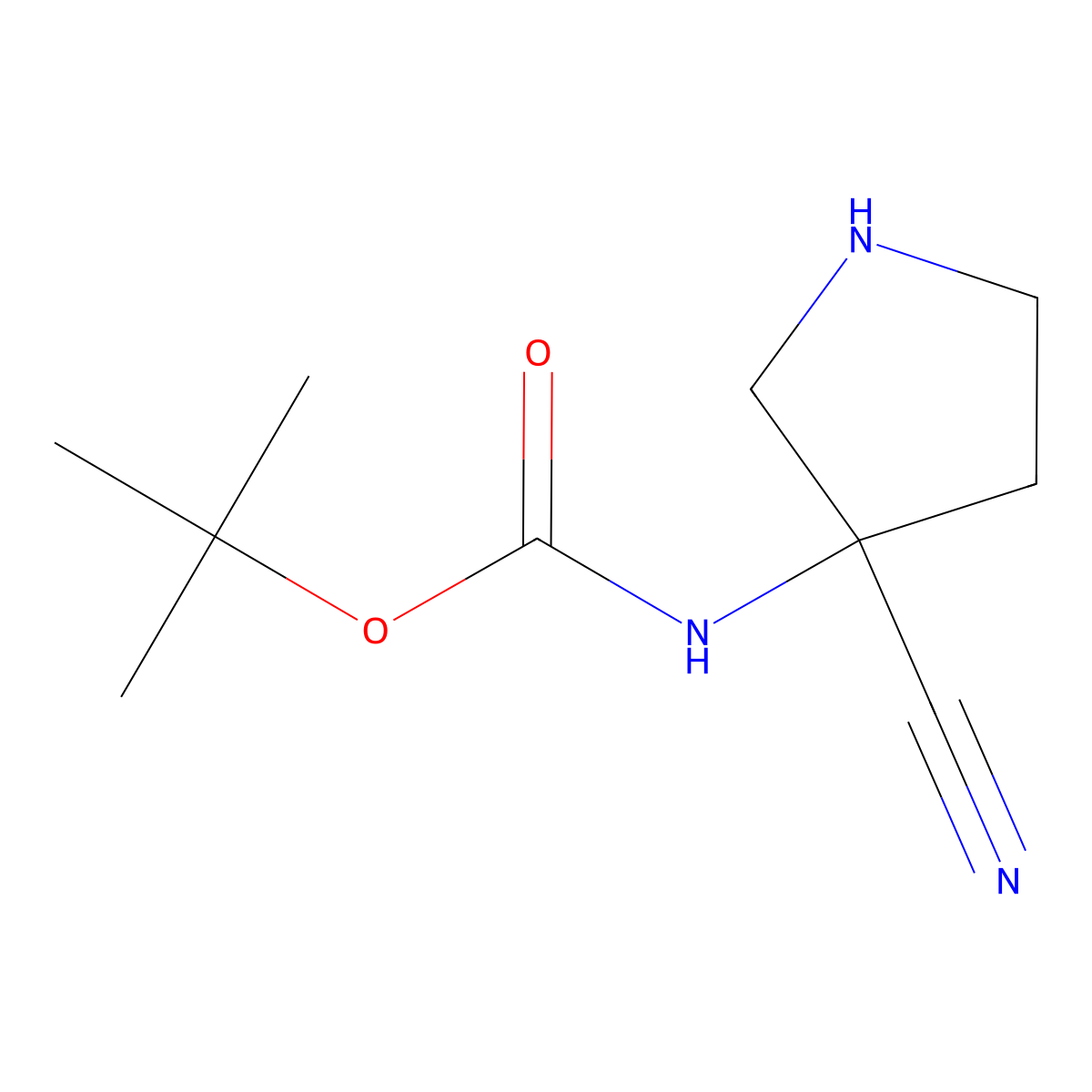 tert-Butyl N-(3-cyanopyrrolidin-3-yl)carbamate molecular structure, CAS 1205749-53-6