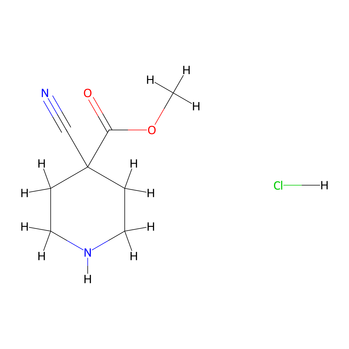 Methyl 4-cyanopiperidine-4-carboxylate hydrochloride molecular structure, CAS 1205749-65-0
