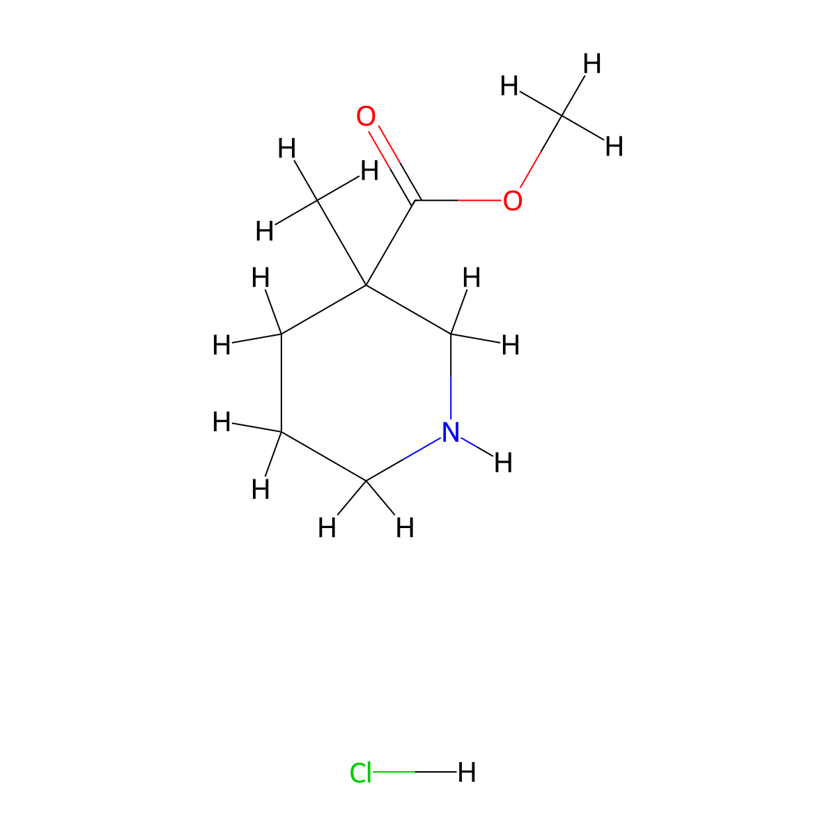 Methyl 3-methylpiperidine-3-carboxylate hydrochloride molecular structure, CAS 1205749-70-7