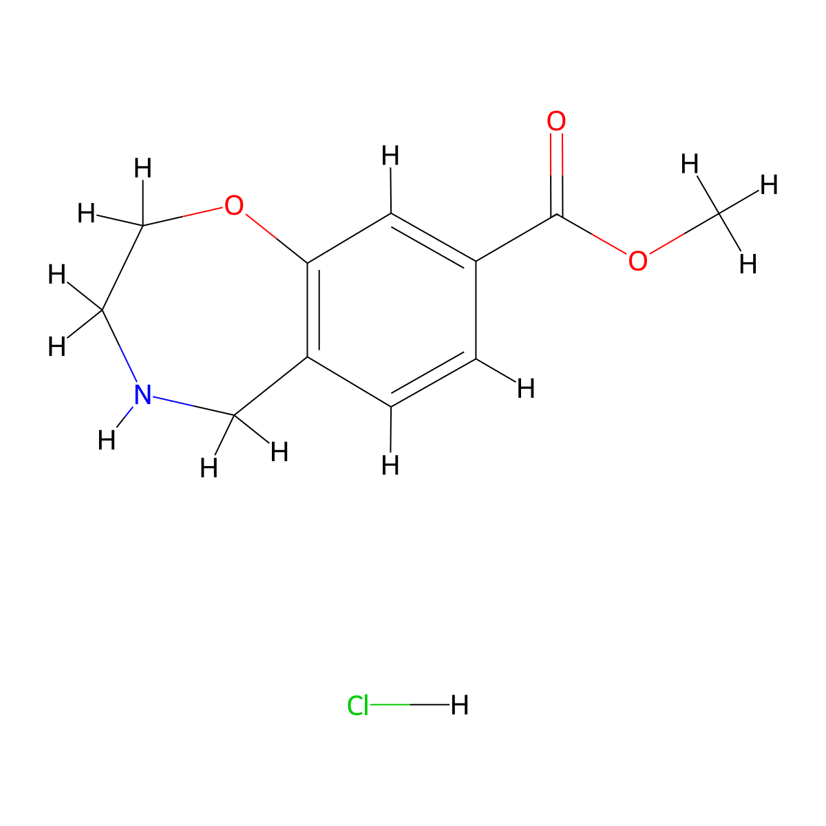 Methyl 2,3,4,5-tetrahydro-1,4-benzoxazepine-8-carboxylate hydrochloride molecular structure, CAS 1205750-18-0