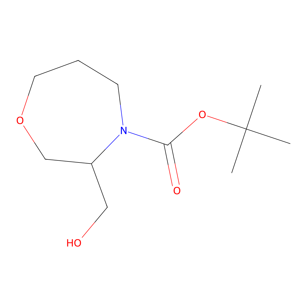Tert-butyl 3-(hydroxymethyl)-1,4-oxazepane-4-carboxylate molecular structure, CAS 1205750-28-2