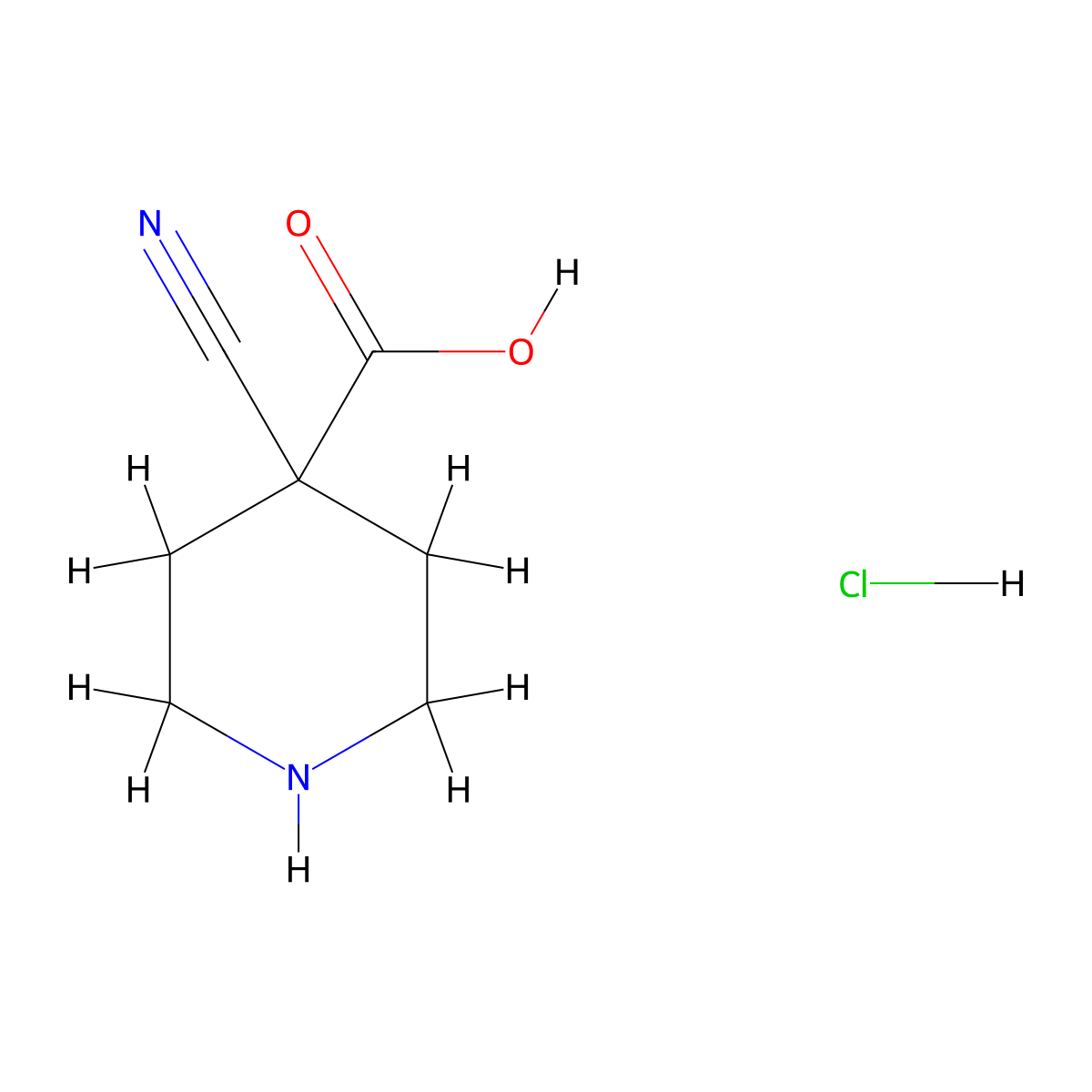 4-Cyanopiperidine-4-carboxylic acid hydrochloride molecular structure, CAS 1205750-37-3