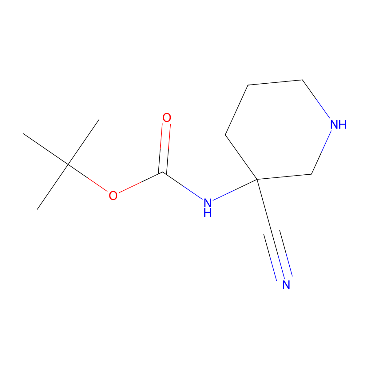 Tert-butyl N-(3-cyanopiperidin-3-yl)carbamate molecular structure, CAS 1205750-58-8