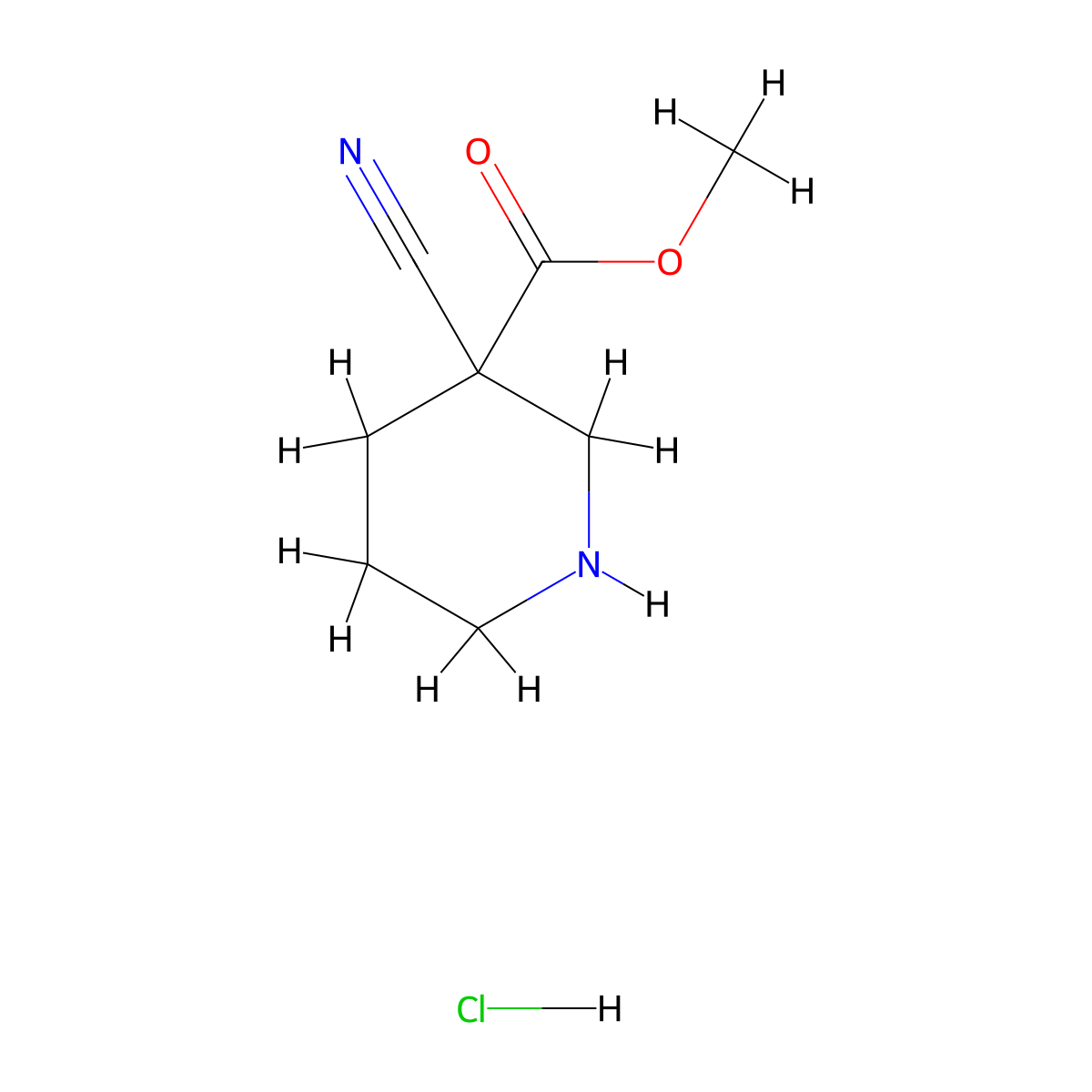 Methyl 3-cyanopiperidine-3-carboxylate hydrochloride molecular structure, CAS 1205750-66-8