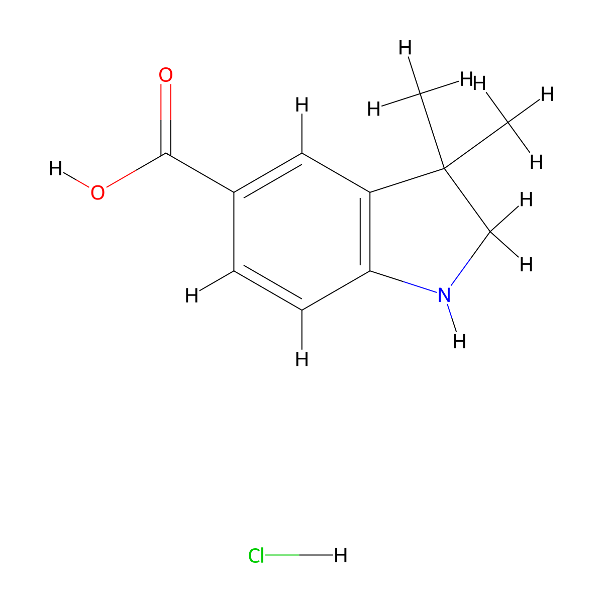 3,3-dimethyl-2,3-dihydro-1H-indole-5-carboxylic acid hydrochloride molecular structure, CAS 1205750-91-9