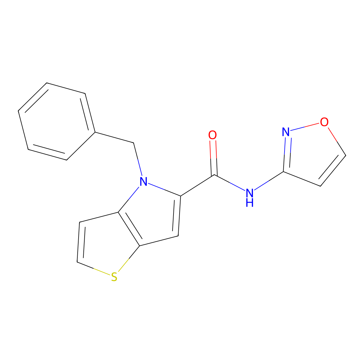 4-benzyl-N-(1,2-oxazol-3-yl)-4H-thieno[3,2-b]pyrrole-5-carboxamide molecular structure, CAS 1205839-56-0