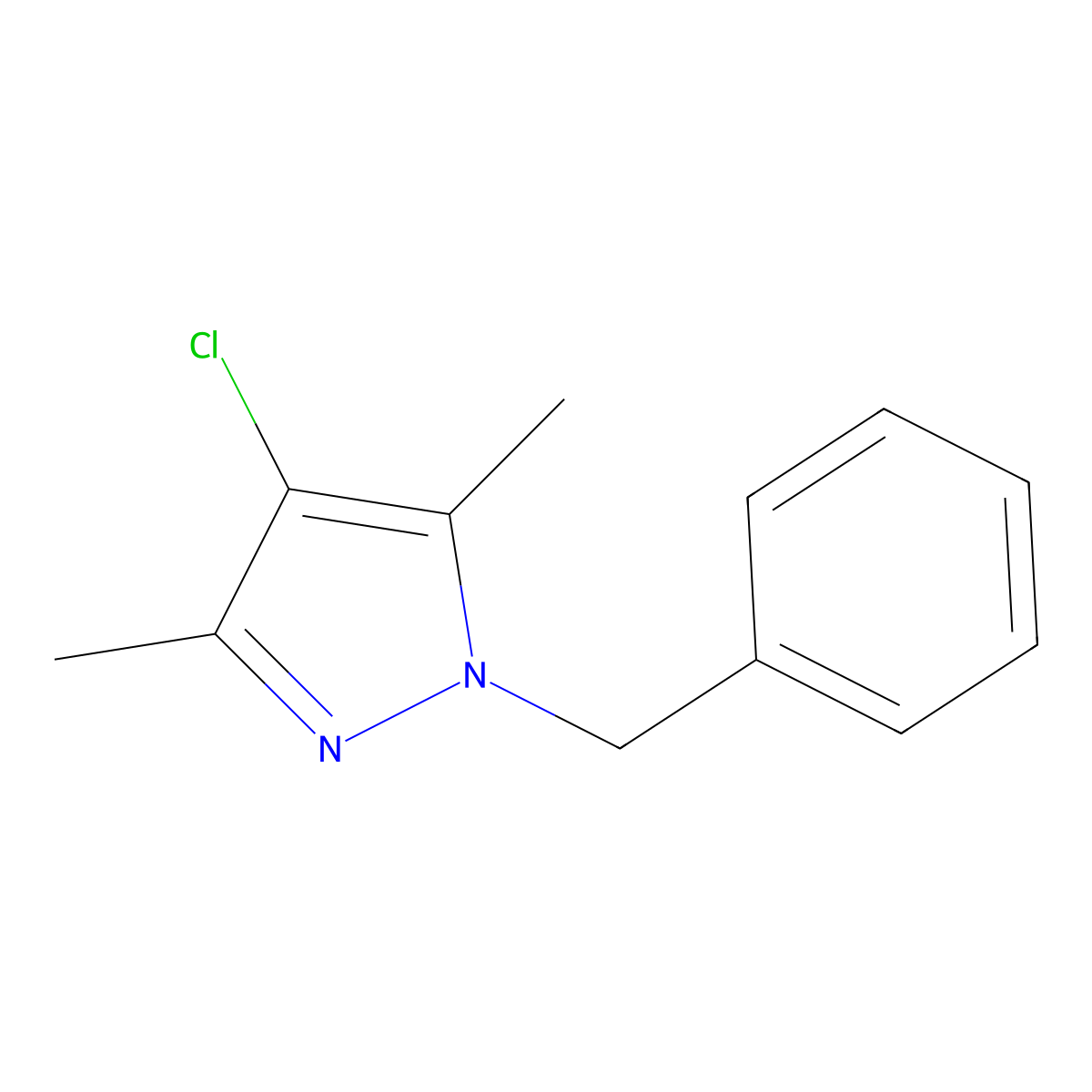 1-benzyl-4-chloro-3,5-dimethyl-1H-pyrazole molecular structure, CAS 1205921-44-3