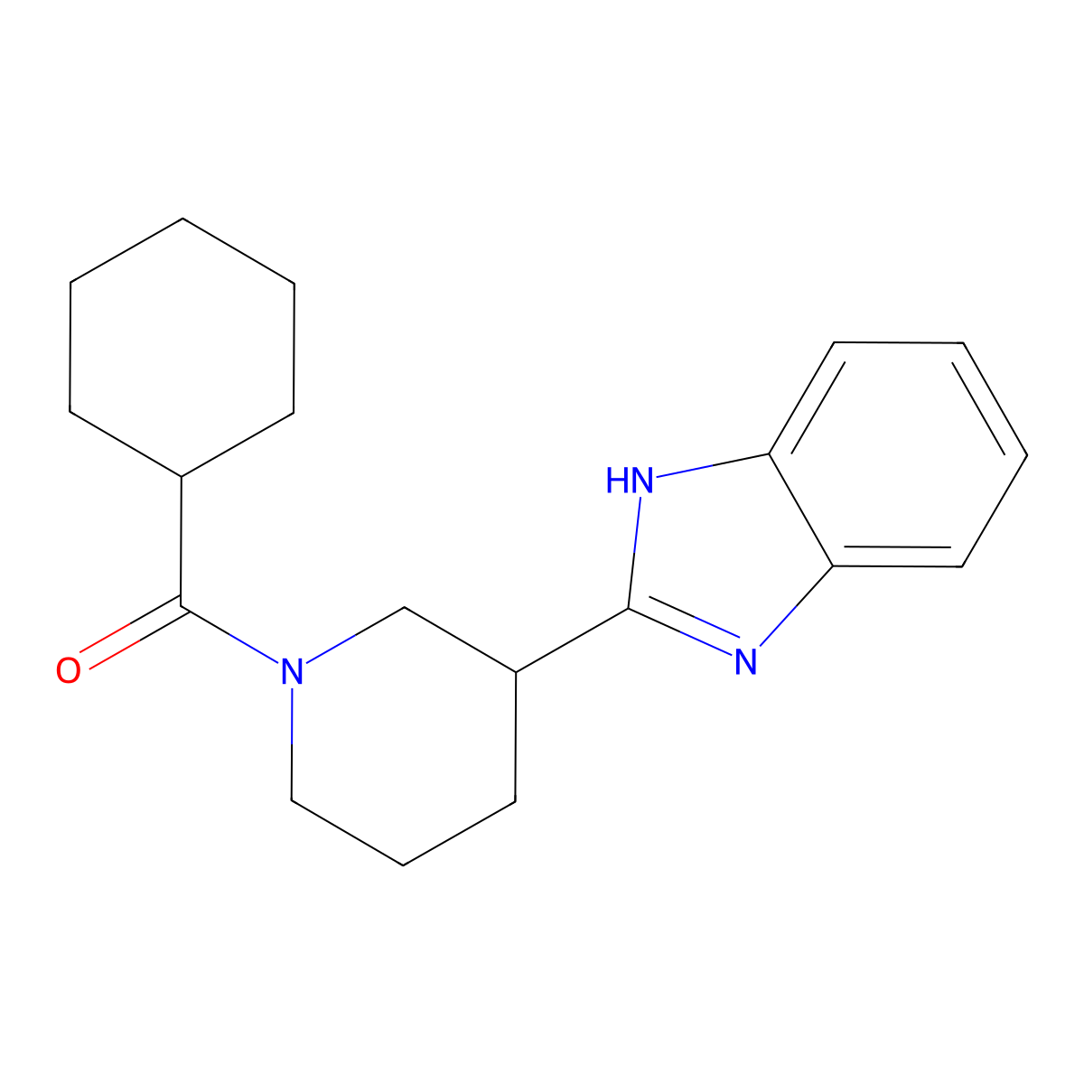 2-(1-cyclohexanecarbonylpiperidin-3-yl)-1H-1,3-benzodiazole molecular structure, CAS 1205931-10-7