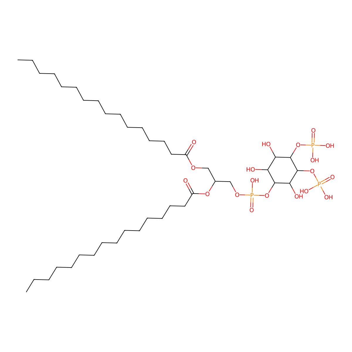 1,2-dihexadecanoyl-sn-glycero-3-phospho-(1D-myo-inositol-4,5-bisphosphate) molecular structure, CAS 120595-88-2