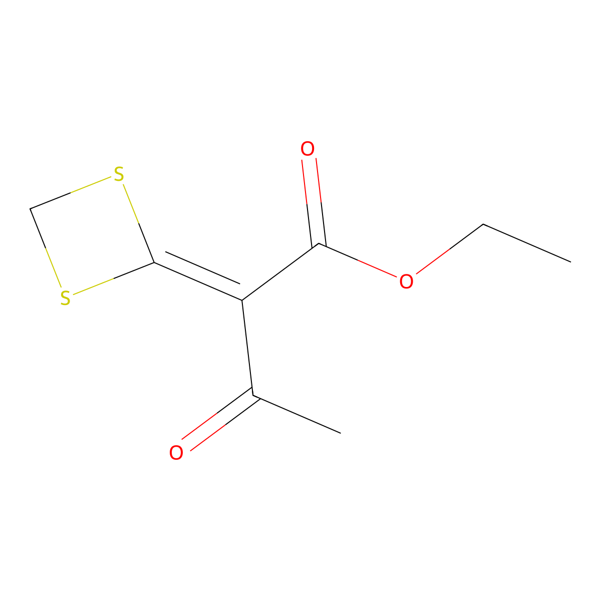 Ethyl 2-(1,3-dithietan-2-ylidene)-3-oxobutanoate molecular structure, CAS 120596-96-5
