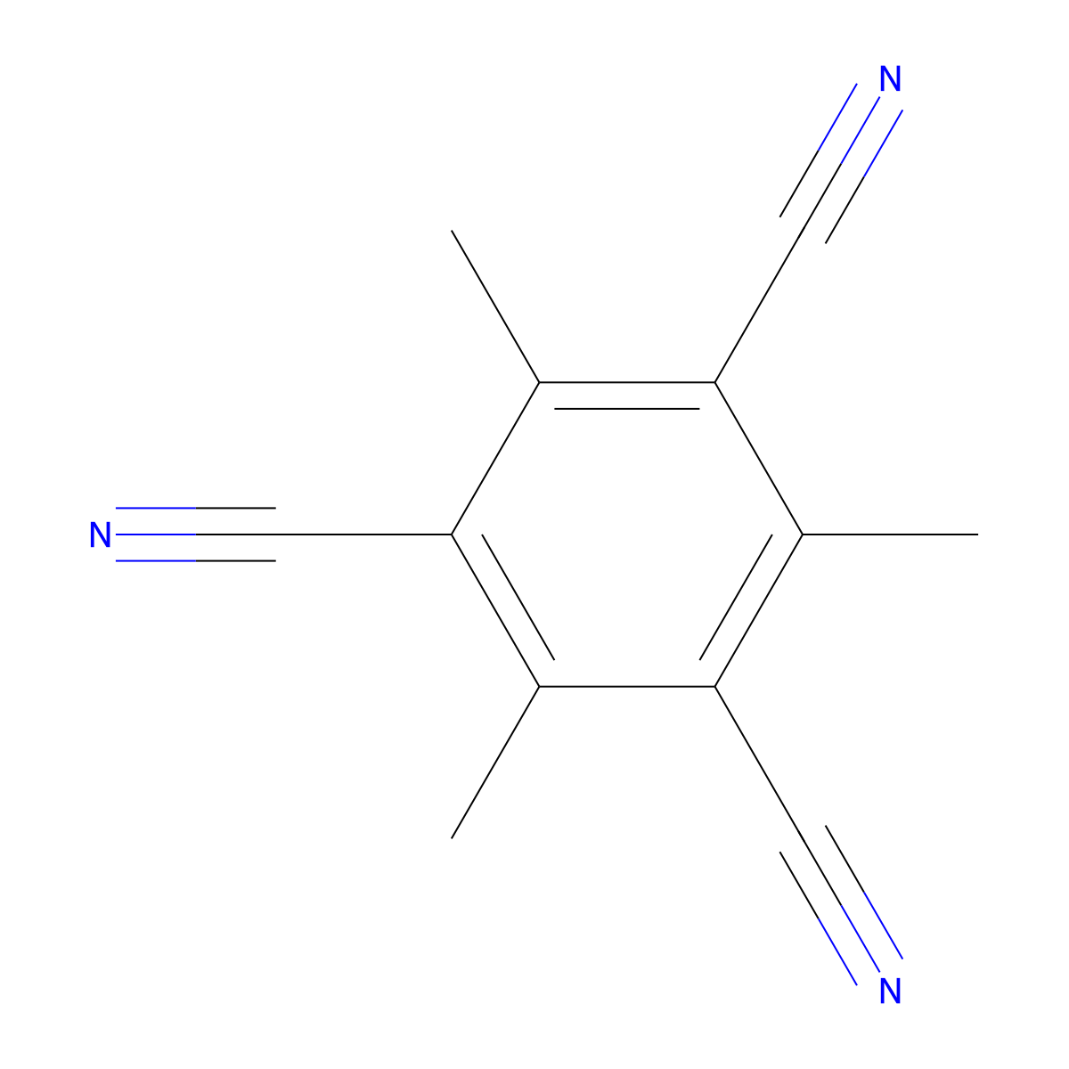 1,3,5-Benzenetricarbonitrile, 2,4,6-trimethyl- molecular structure, CAS 1206-85-5