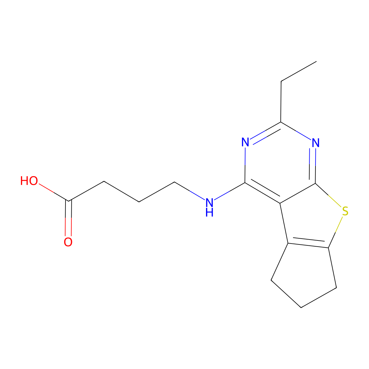 4-((2-ethyl-6,7-dihydro-5H-cyclopenta[4,5]thieno[2,3-d]pyrimidin-4-yl)amino)butanoic acid molecular structure, CAS 1206078-56-9