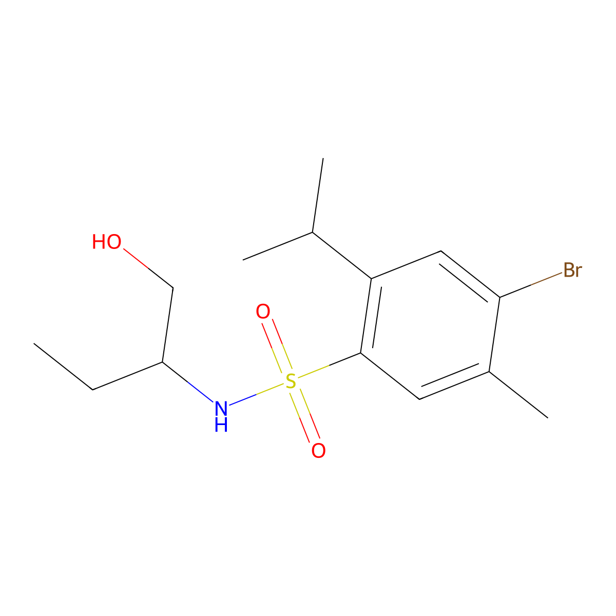 4-bromo-N-(1-hydroxybutan-2-yl)-5-methyl-2-(propan-2-yl)benzene-1-sulfonamide molecular structure, CAS 1206087-19-5