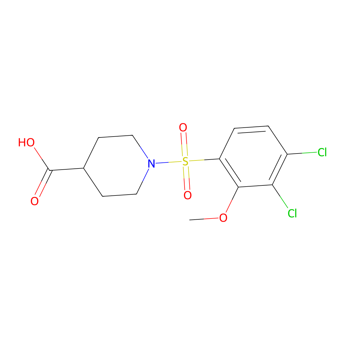 1-(3,4-Dichloro-2-methoxybenzenesulfonyl)piperidine-4-carboxylic acid molecular structure, CAS 1206092-41-2
