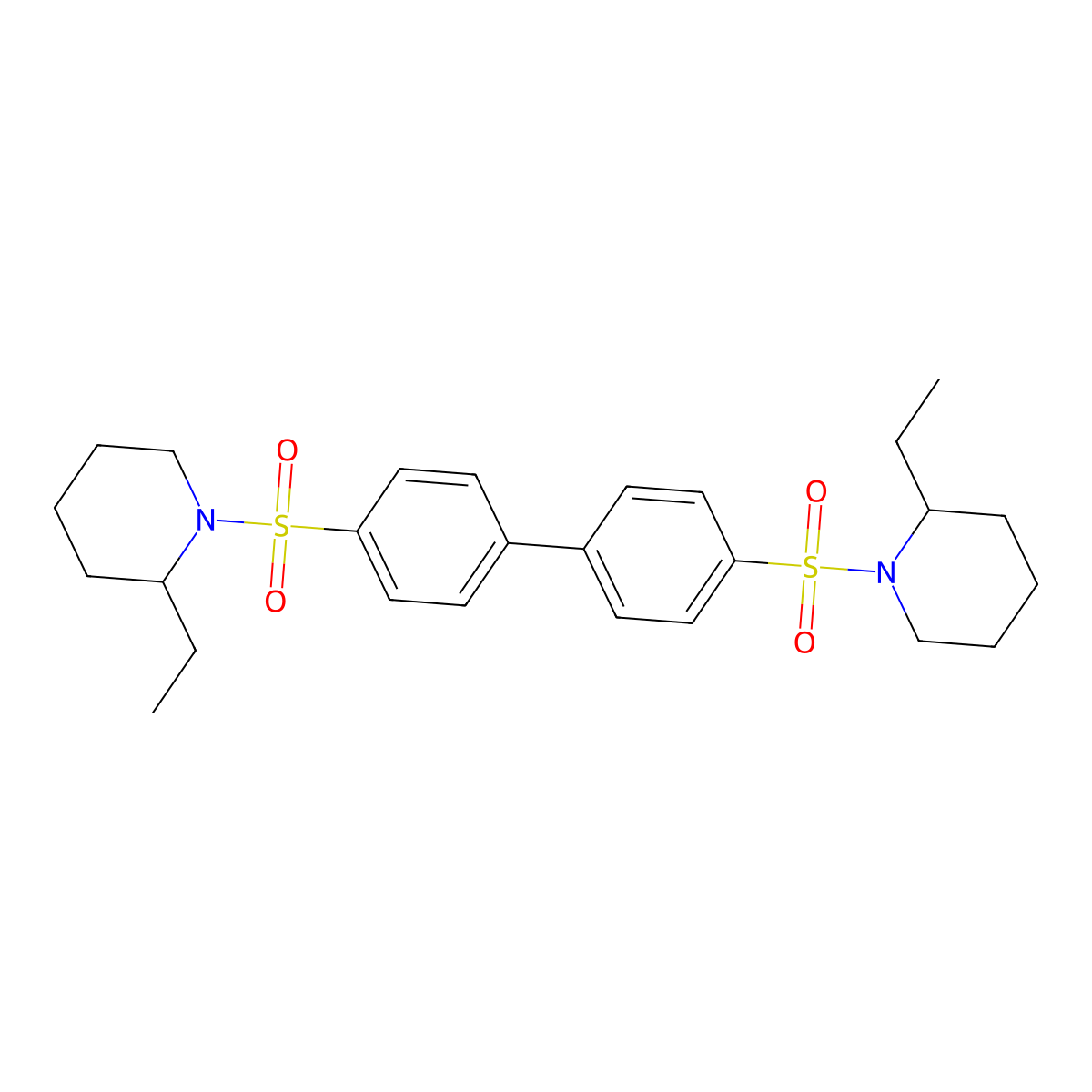2-Ethyl-1-[(4-{4-[(2-ethylpiperidyl)sulfonyl]phenyl}phenyl)sulfonyl]piperidine molecular structure, CAS 1206092-92-3