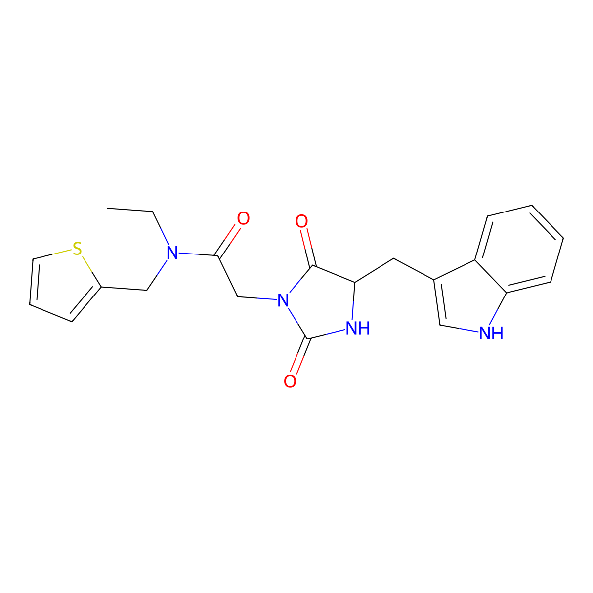 N-ethyl-2-[2-hydroxy-4-(indol-3-ylmethyl)-5-oxo(2-imidazolinyl)]-N-(2-thienylm ethyl)acetamide molecular structure, CAS 1206097-66-6