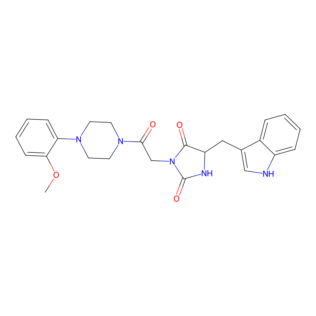 5-[(1H-indol-3-yl)methyl]-3-{2-[4-(2-methoxyphenyl)piperazin-1-yl]-2-oxoethyl}imidazolidine-2,4-dione molecular structure, CAS 1206097-67-7