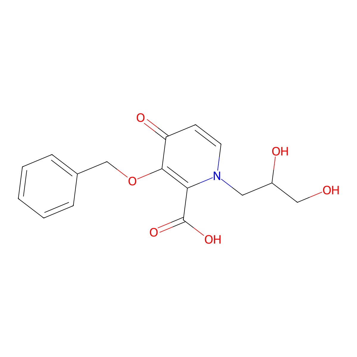 3-(Benzyloxy)-1-(2,3-dihydroxypropyl)-4-oxo-1,4-dihydropyridine-2-carboxylic acid molecular structure, CAS 1206102-06-8