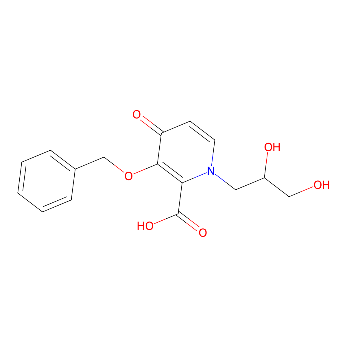 3-(Benzyloxy)-1-(2,3-dihydroxypropyl)-4-oxo-1,4-dihydropyridine-2-carboxylic acid molecular structure, CAS 1206102-06-8