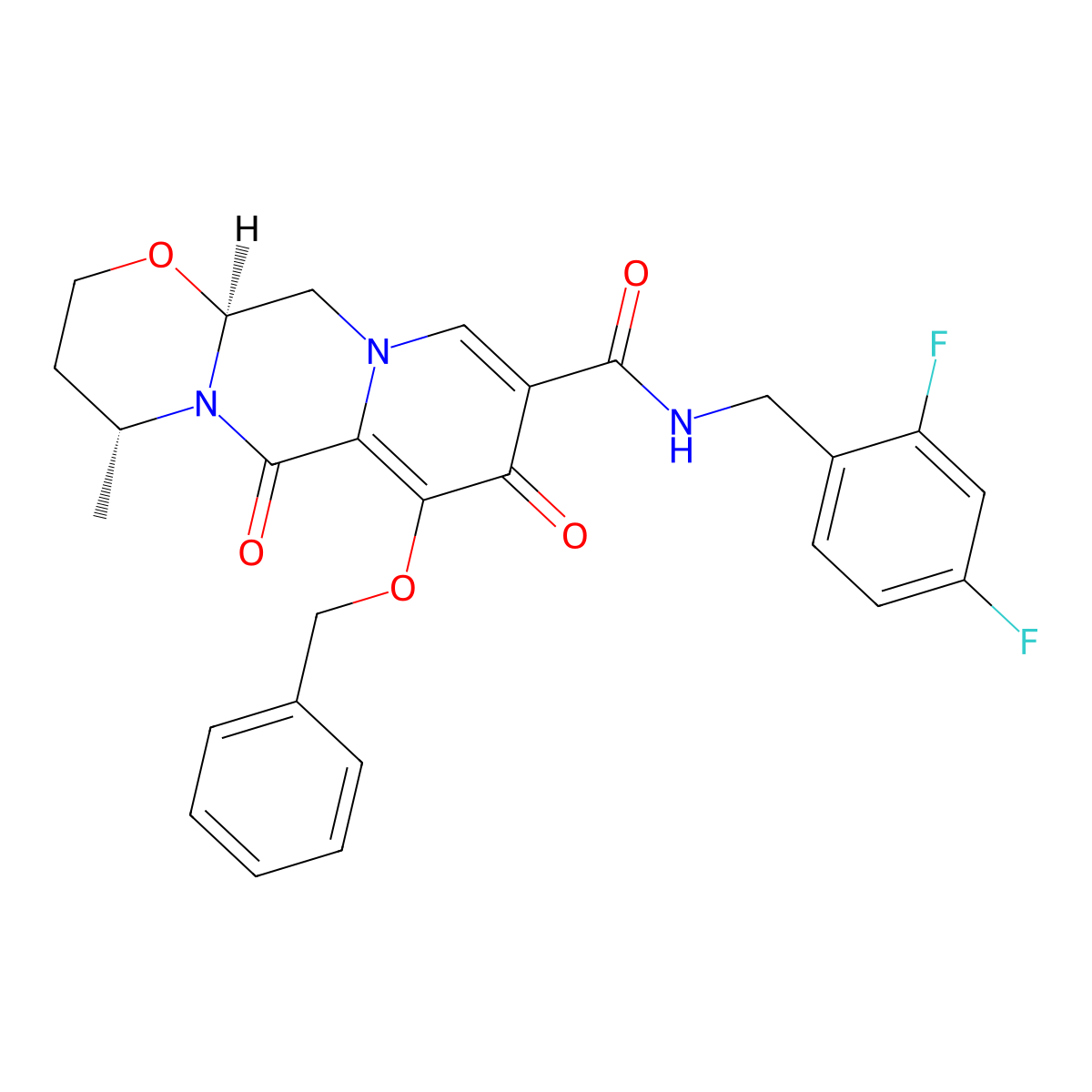 (4R,12aS)-7-(Benzyloxy)-N-(2,4-difluorobenzyl)-4-methyl-6,8-dioxo-3,4,6,8,12,12a-hexahydro-2H-pyrido(1',2':4,5)pyrazino(2,1-b)(1,3)oxazine-9-carboxamide molecular structure, CAS 1206102-11-5