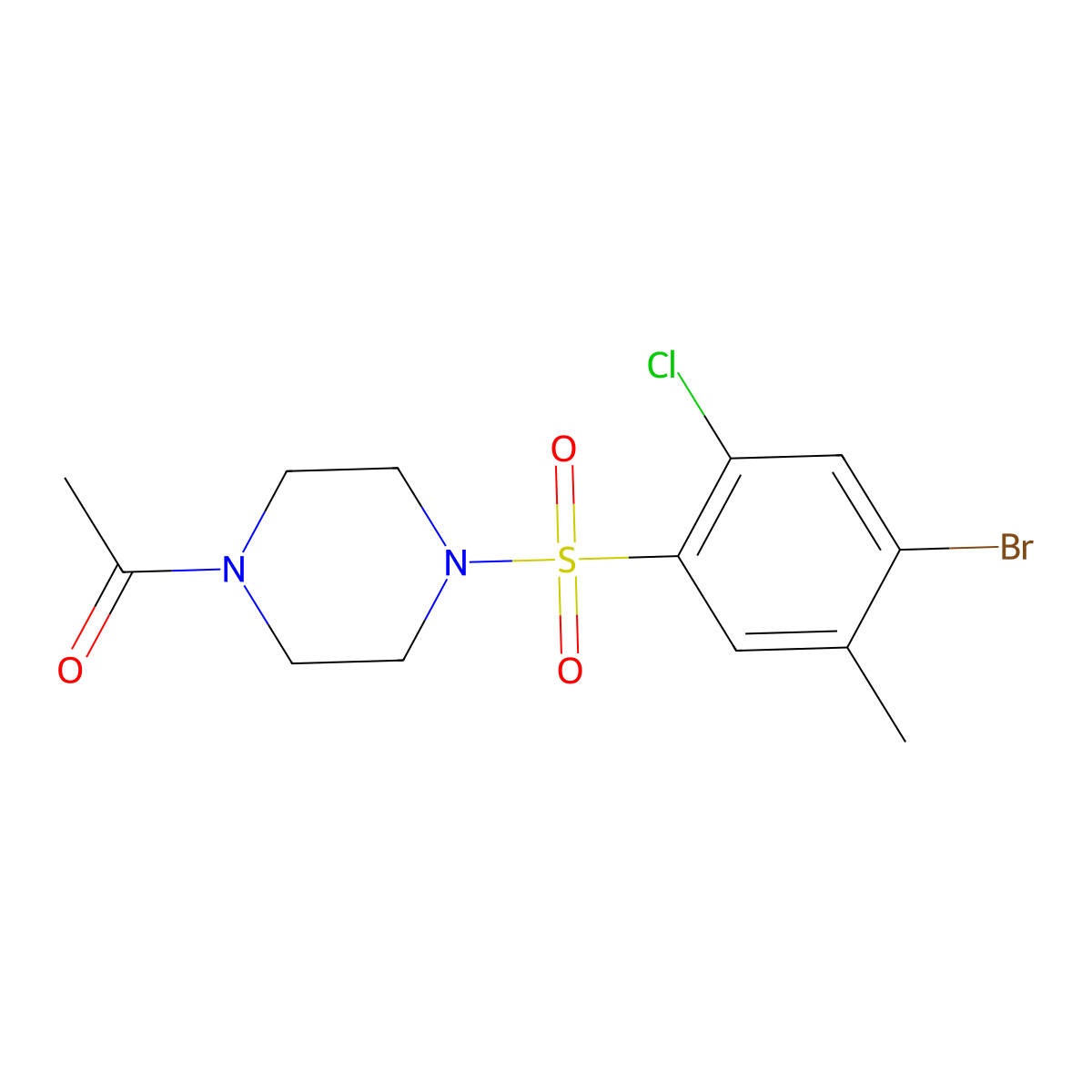 1-Acetyl-4-[(4-bromo-2-chloro-5-methylphenyl)sulfonyl]piperazine molecular structure, CAS 1206105-46-5