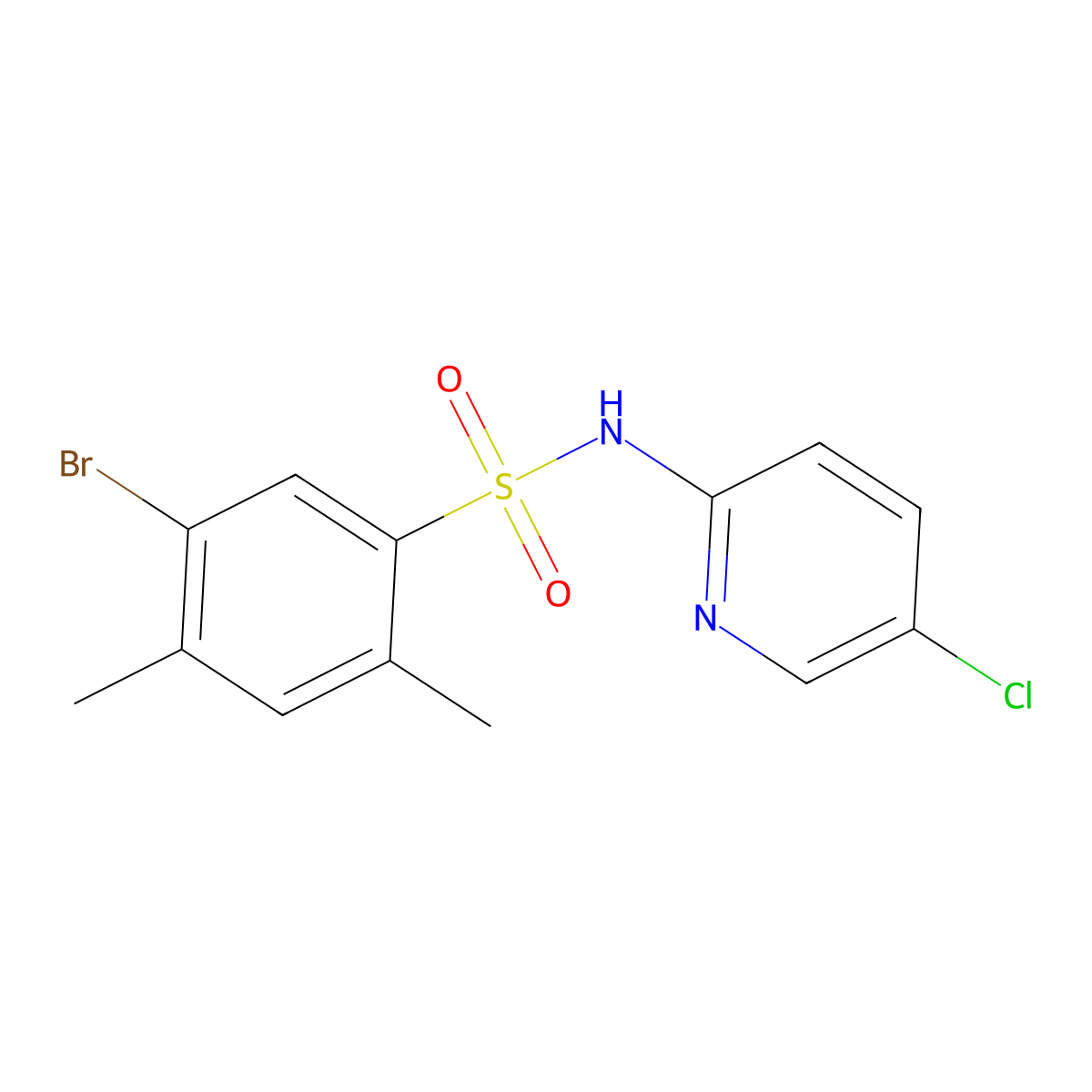 5-bromo-N-(5-chloropyridin-2-yl)-2,4-dimethylbenzene-1-sulfonamide molecular structure, CAS 1206106-90-2