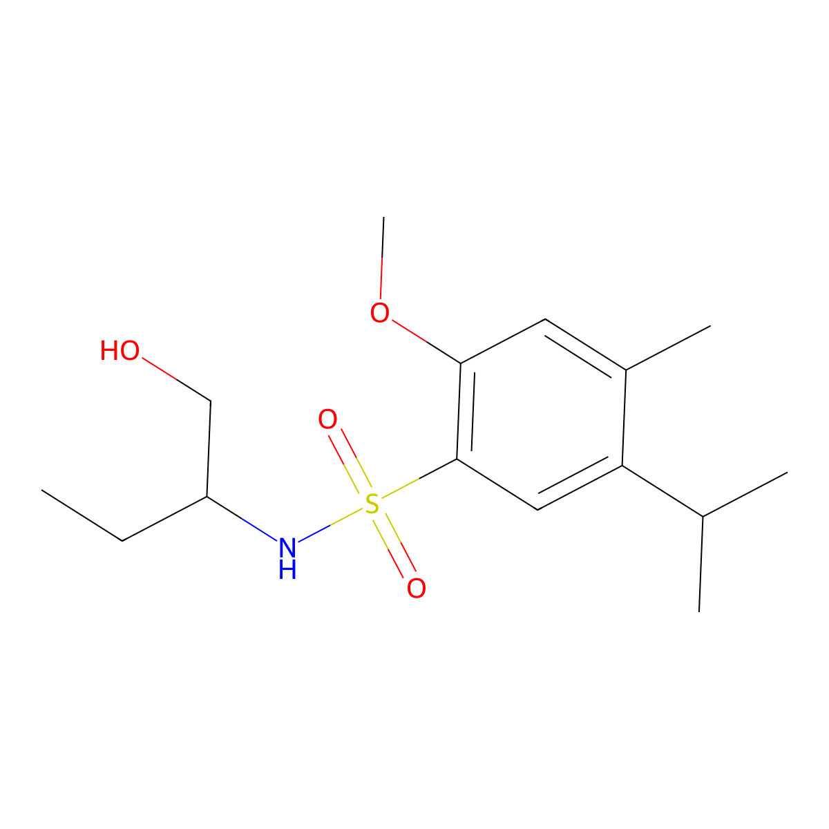 N-(1-hydroxybutan-2-yl)-2-methoxy-4-methyl-5-(propan-2-yl)benzene-1-sulfonamide molecular structure, CAS 1206107-33-6