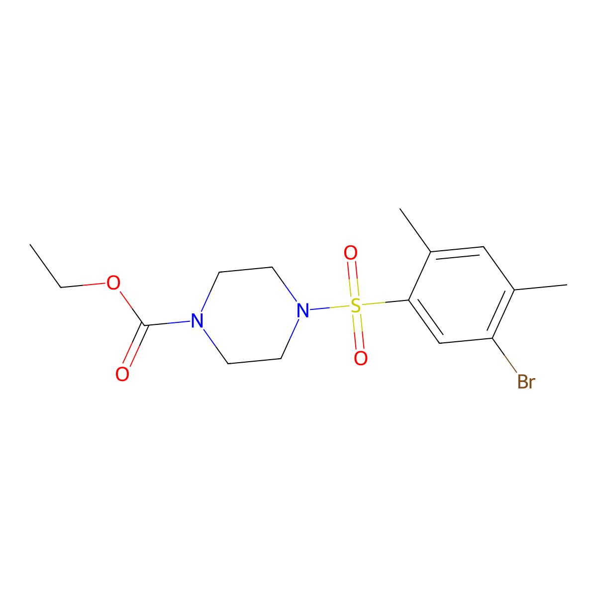 Ethyl 4-[(5-bromo-2,4-dimethylphenyl)sulfonyl]piperazinecarboxylate molecular structure, CAS 1206107-74-5