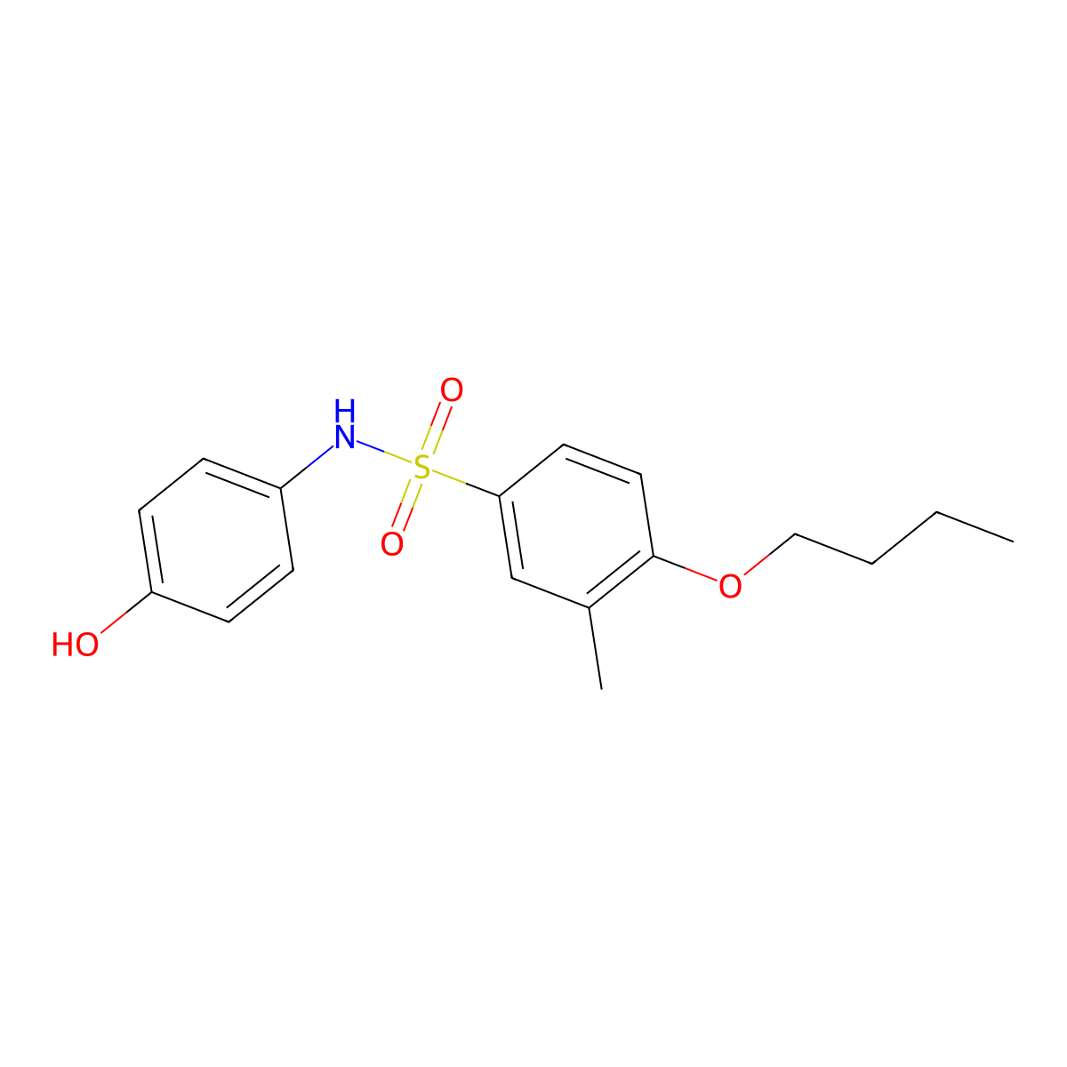 4-butoxy-N-(4-hydroxyphenyl)-3-methylbenzene-1-sulfonamide molecular structure, CAS 1206109-23-0