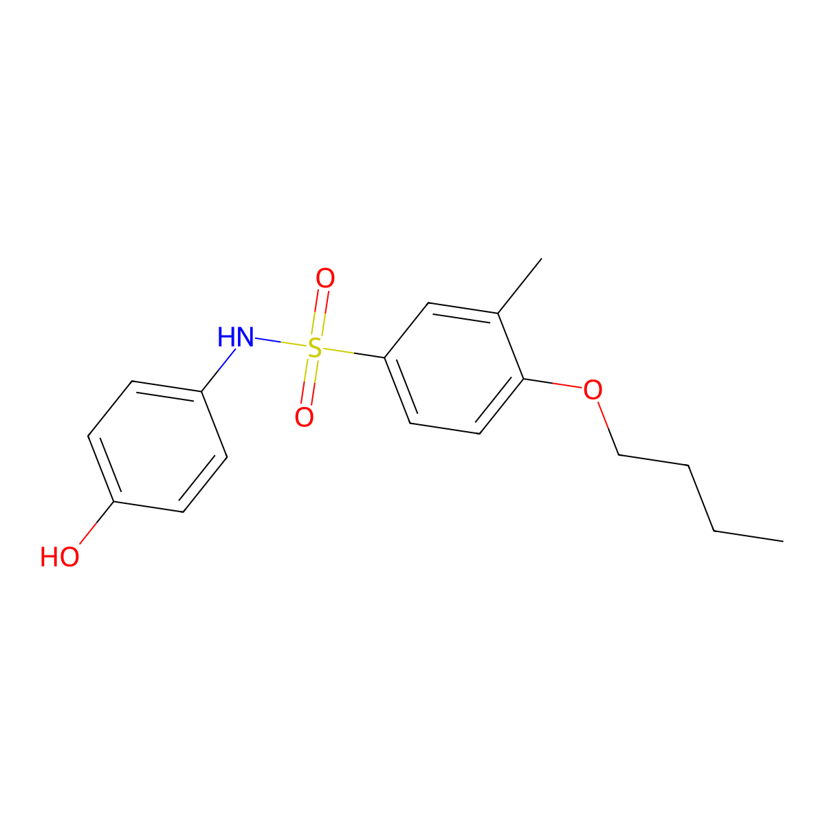 4-butoxy-N-(4-hydroxyphenyl)-3-methylbenzene-1-sulfonamide molecular structure, CAS 1206109-23-0