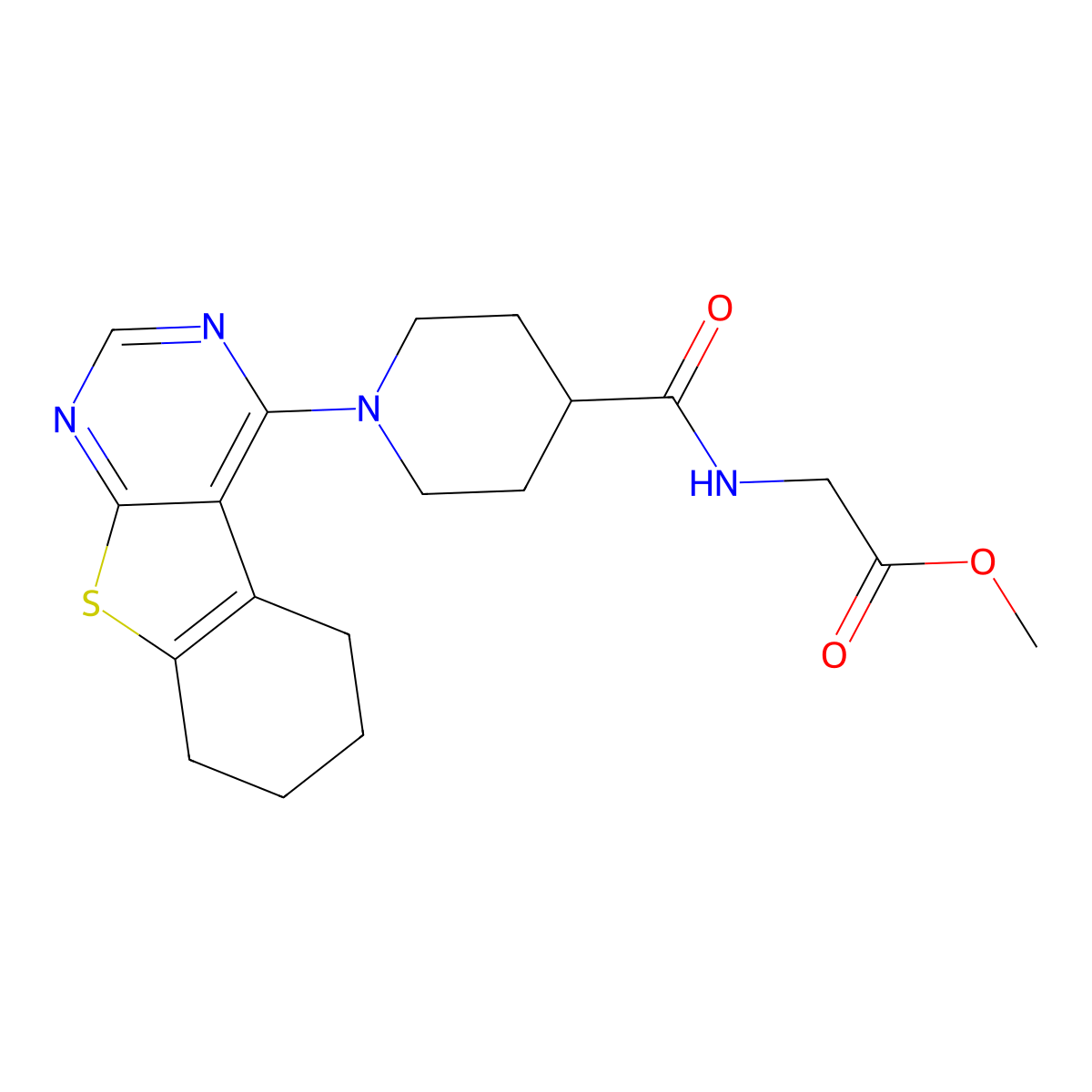 Methyl 2-({[1-(5,6,7,8-tetrahydro[1]benzothieno[2,3-d]pyrimidin-4-yl)-4-piperidyl]carbonyl}amino)acetate molecular structure, CAS 1206111-24-1