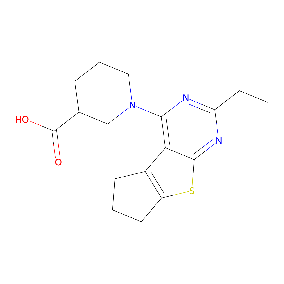 1-(2-ethyl-6,7-dihydro-5H-cyclopenta[4,5]thieno[2,3-d]pyrimidin-4-yl)piperidine-3-carboxylic acid molecular structure, CAS 1206112-98-2