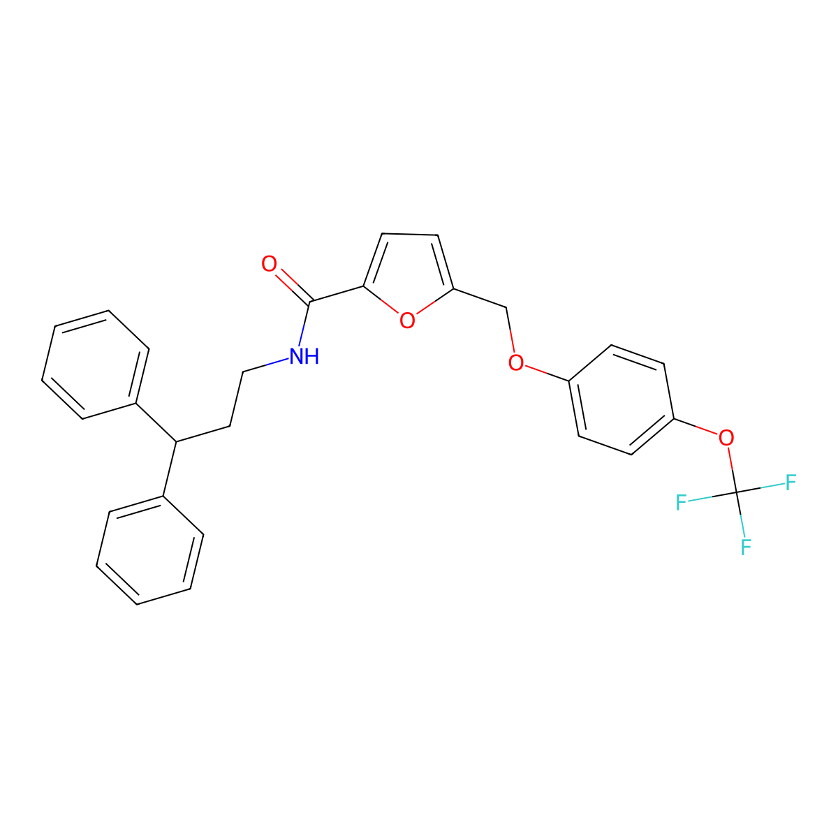 N-(3,3-diphenylpropyl)-5-{[4-(trifluoromethoxy)phenoxy]methyl}-2-furamide molecular structure, CAS 1206113-92-9