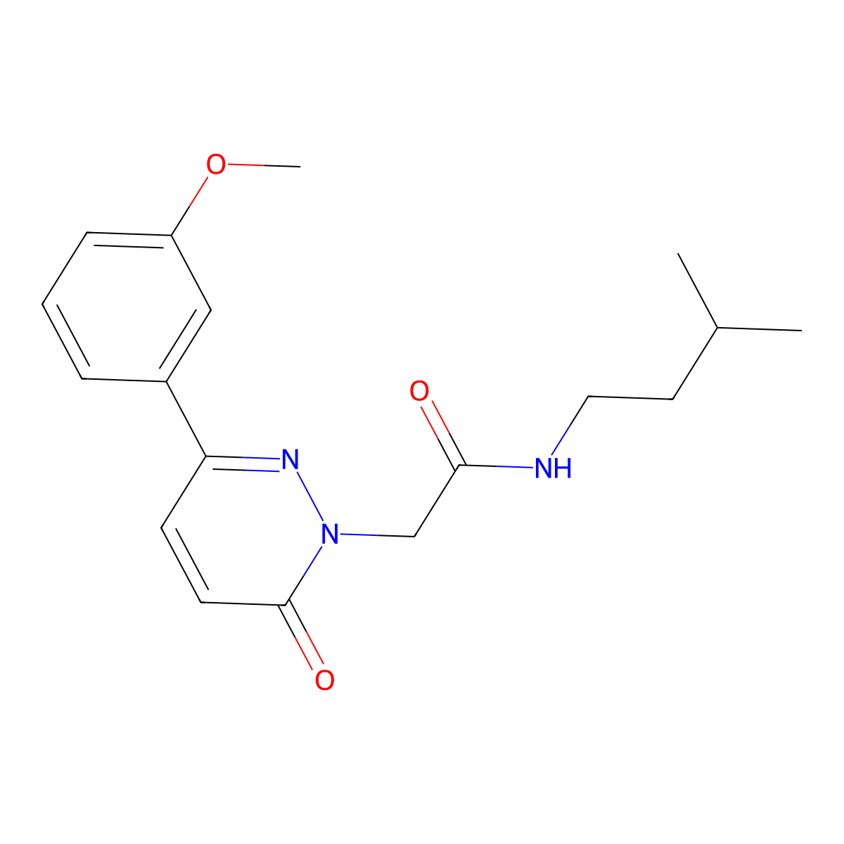 2-[3-(3-methoxyphenyl)-6-oxo-1(6H)-pyridazinyl]-N-(3-methylbutyl)acetamide molecular structure, CAS 1206114-19-3