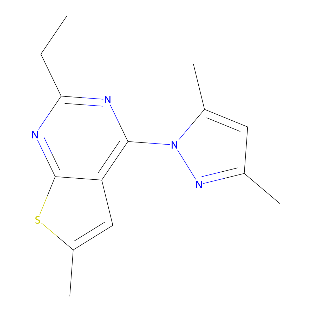 4-(3,5-dimethyl-1H-pyrazol-1-yl)-2-ethyl-6-methylthieno[2,3-d]pyrimidine molecular structure, CAS 1206114-55-7