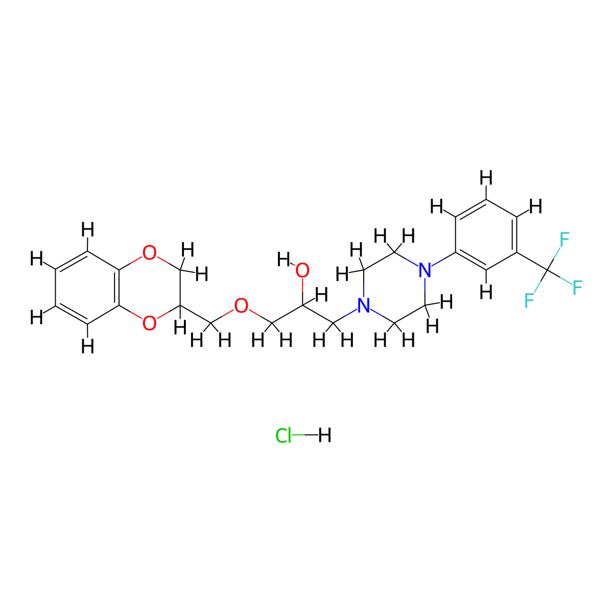 1-((2,3-Dihydrobenzo[b][1,4]dioxin-2-yl)methoxy)-3-(4-(3-(trifluoromethyl)phenyl)piperazin-1-yl)propan-2-ol hydrochloride molecular structure, CAS 1206115-38-9