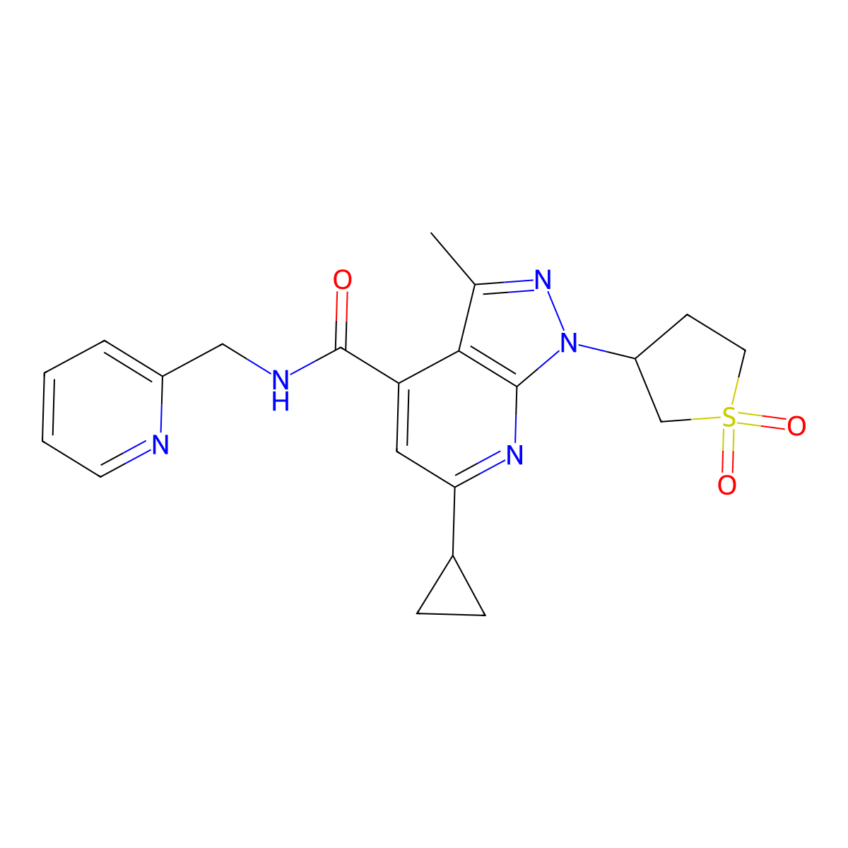 6-cyclopropyl-1-(1,1-dioxidotetrahydro-3-thienyl)-3-methyl-N-(2-pyridinylmethyl)-1H-pyrazolo[3,4-b]pyridine-4-carboxamide molecular structure, CAS 1206119-28-9