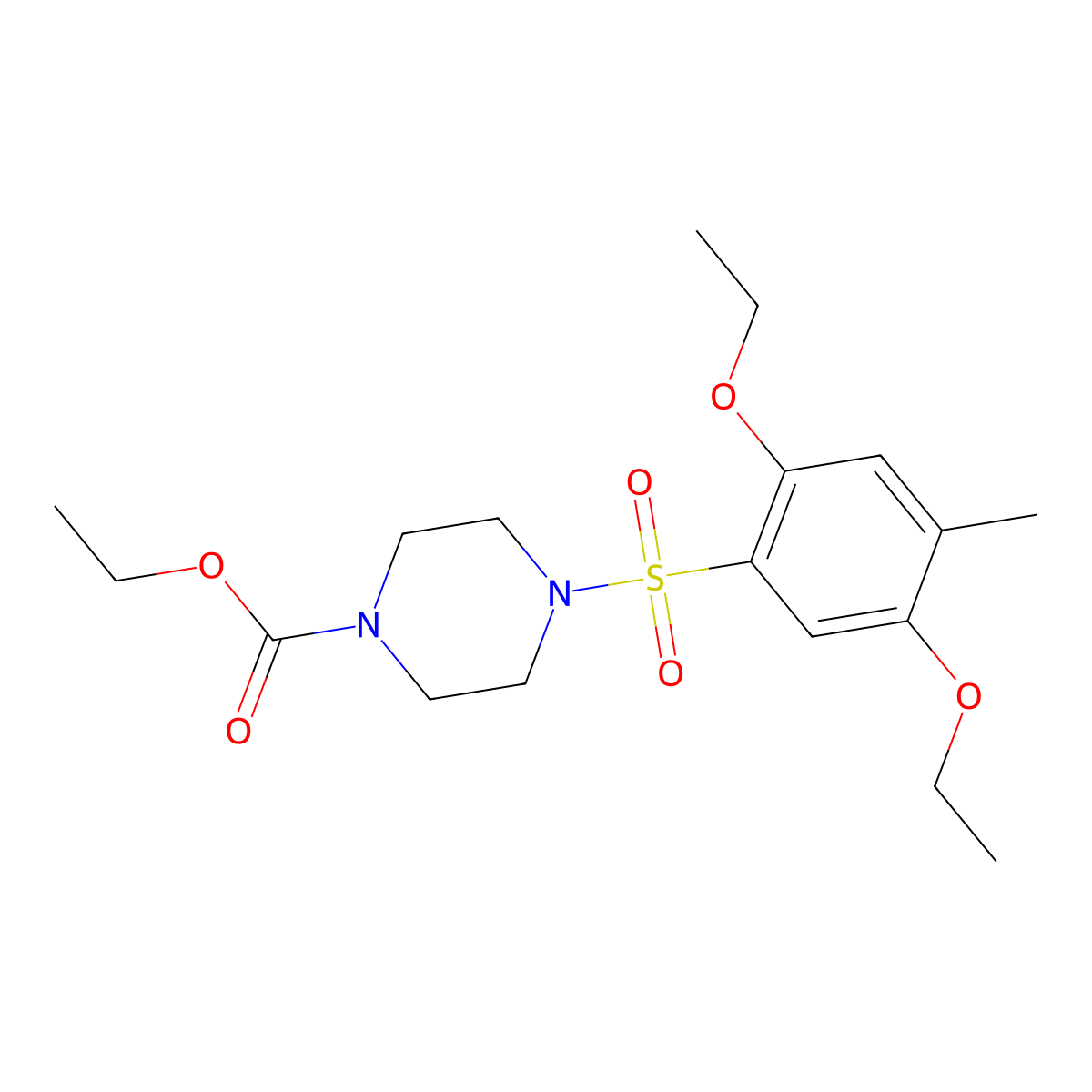 Ethyl 4-[(2,5-diethoxy-4-methylphenyl)sulfonyl]piperazinecarboxylate molecular structure, CAS 1206121-07-4