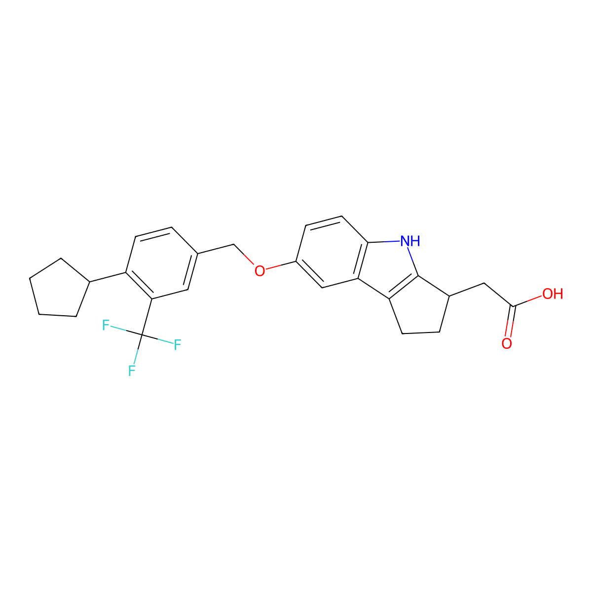 2-(7-(4-Cyclopentyl-3-(trifluoromethyl)benzyloxy)-1,2,3,4-tetrahydrocyclopenta[b]indol-3-yl)acetic Acid molecular structure, CAS 1206123-36-5